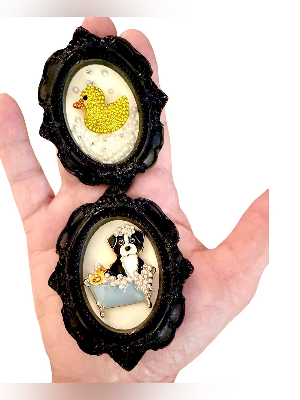 Bubble Bath Buddies / Mini Framed Magnet Set with Easels / Puppy & Duck - Picture 2 of 5